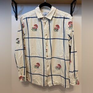 Urban Outfitters Flannel Shirt Shacket Mushroom Cross Stitch Embroidered